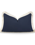 Coastal Hampton Style Outdoor Performance Lumbar Pillow Cover, Solid with Fringe, Dark Navy Blue, 12"x20"