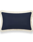 Coastal Hampton Style Outdoor Performance Lumbar Pillow Cover, Solid with Fringe, Dark Navy Blue, 12"x20"