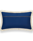 Coastal Hampton Style Indoor Outdoor Lumbar Pillow Cover, Monstera Leaf Fringe, Navy Blue, 12"x20"