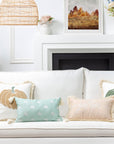 Fall Coastal Indoor Outdoor Pillow Cover, Embroidered Pumpkin with Fringed Trim, Neutral Tan, 20"x20"