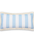 Coastal Indoor Outdoor Long Lumbar Pillow Cover, Stripes with Fringe, Baby Blue, 12"x26"