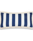 Coastal Indoor Outdoor Long Lumbar Pillow Cover, Stripes with Fringe, Navy Blue, 12"x26"
