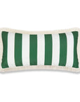 Coastal Indoor Outdoor Long Lumbar Pillow Cover, Stripes with Fringe, Green, 12"x26"