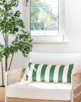 Coastal Indoor Outdoor Long Lumbar Pillow Cover, Stripes with Fringe, Green, 12"x26"