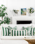 Coastal Indoor Outdoor Long Lumbar Pillow Cover, Stripes with Fringe, Green, 12"x26"