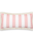 Coastal Indoor Outdoor Long Lumbar Pillow Cover, Stripes with Fringe, Blush Pink, 12"x26"