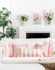 Coastal Indoor Outdoor Long Lumbar Pillow Cover, Stripes with Fringe, Blush Pink, 12"x26"