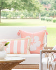 Coastal Indoor Outdoor Long Lumbar Pillow Cover, Stripes with Fringe, Blush Pink, 12"x26"