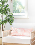 Coastal Indoor Outdoor Long Lumbar Pillow Cover, Palm Leaf with Tassels, Blush Pink, 12"x26"