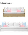 Coastal Indoor Outdoor Lumbar Pillow Cover, Embroidered Greek Key with Piping, Blush Pink, 12"x20"