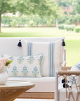Coastal Indoor Outdoor Throw Pillow Cover, Embroidered Stripes with Tassels, Baby Blue, 20"x20"