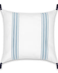 Coastal Indoor Outdoor Throw Pillow Cover, Embroidered Stripes with Tassels, Baby Blue, 20"x20"