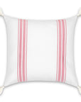 Coastal Indoor Outdoor Throw Pillow Cover, Embroidered Stripes with Tassels, Blush Pink, 20"x20"