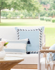 Coastal Indoor Outdoor Lumbar Pillow Cover, Embroidered Stripes with Tassels, Baby Blue, 12"x20"