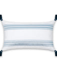 Coastal Indoor Outdoor Lumbar Pillow Cover, Embroidered Stripes with Tassels, Baby Blue, 12"x20"