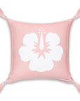 Coastal Indoor Outdoor Throw Pillow Cover, Embroidered Hibiscus Floral with Tassels, Blush Pink, 18"x18"
