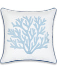 Coastal Indoor Outdoor Throw Pillow Cover, Embroidered Sea Life Coral with Piping, Navy Baby Blue, 20"x20"
