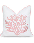 Coastal Indoor Outdoor Throw Pillow Cover, Embroidered Sea Life Coral with Piping, Blush Pink, 20"x20"