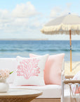 Coastal Indoor Outdoor Throw Pillow Cover, Embroidered Sea Life Coral with Piping, Blush Pink, 20"x20"