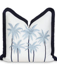 Coastal Indoor Outdoor Throw Pillow Cover, Embroidered Coconut Tree with Fringe, Baby Blue, 20"x20"