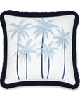 Coastal Indoor Outdoor Throw Pillow Cover, Embroidered Coconut Tree with Fringe, Baby Blue, 20"x20"