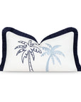 Coastal Indoor Outdoor Lumbar Pillow Cover, Embroidered Coconut Tree with Fringe, Baby Blue, 12"x20"