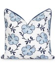 Coastal Indoor Outdoor Throw Pillow Cover, Embroidered Hibiscus Floral with Piping, Baby Navy Blue, 18"x18"