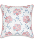 Coastal Indoor Outdoor Throw Pillow Cover, Embroidered Hibiscus Floral with Piping, Blush Pink Baby Blue, 18"x18"