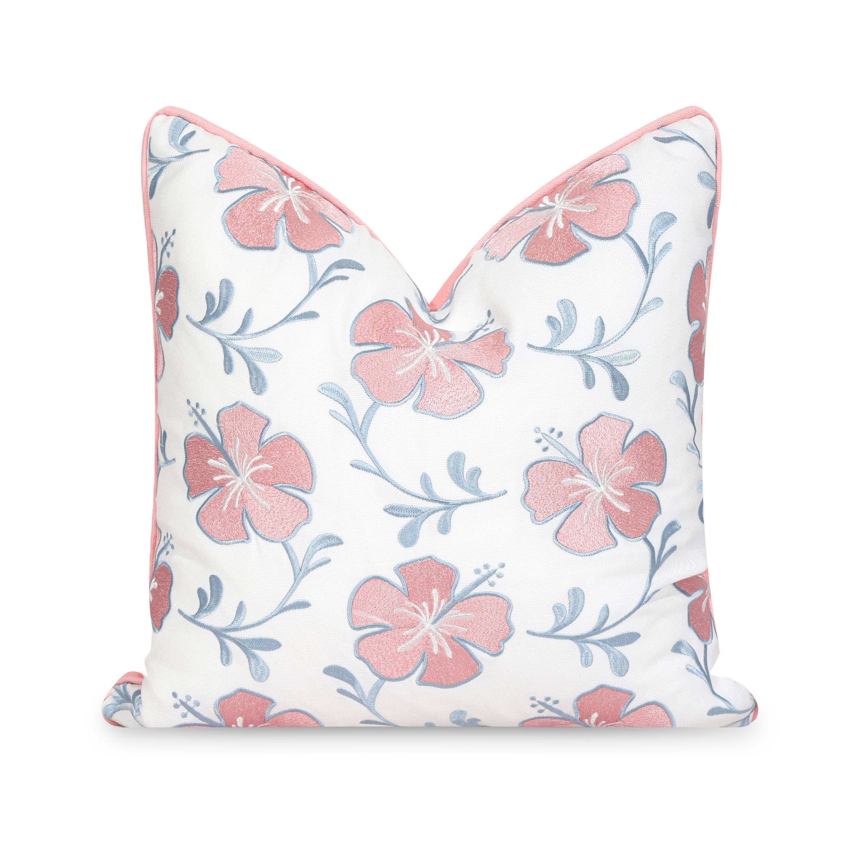 Coastal Indoor Outdoor Throw Pillow Cover, Embroidered Hibiscus