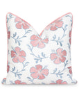 Coastal Indoor Outdoor Throw Pillow Cover, Embroidered Hibiscus Floral with Piping, Blush Pink Baby Blue, 18"x18"