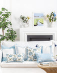 Coastal Indoor Outdoor Throw Pillow Cover, Embroidered Hibiscus Floral with Piping, Baby Blue Green, 18"x18"
