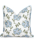 Coastal Indoor Outdoor Throw Pillow Cover, Embroidered Hibiscus Floral with Piping, Baby Blue Green, 18"x18"