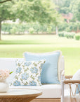 Coastal Indoor Outdoor Throw Pillow Cover, Embroidered Hibiscus Floral with Piping, Baby Blue Green, 18"x18"