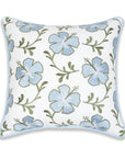 Coastal Indoor Outdoor Throw Pillow Cover, Embroidered Hibiscus Floral with Piping, Baby Blue Green, 18"x18"