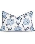 Coastal Indoor Outdoor Lumbar Pillow Cover, Embroidered Hibiscus Floral with Piping, Baby Navy Blue, 12"x20"