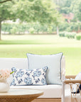 Coastal Indoor Outdoor Lumbar Pillow Cover, Embroidered Hibiscus Floral with Piping, Baby Navy Blue, 12"x20"