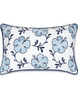 Coastal Indoor Outdoor Lumbar Pillow Cover, Embroidered Hibiscus Floral with Piping, Baby Navy Blue, 12"x20"