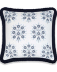 Coastal Indoor Outdoor Throw Pillow Cover, Embroidered Floral with Fringe, Navy Blue, 20"x20"