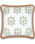 Coastal Indoor Outdoor Throw Pillow Cover, Embroidered Floral with Fringe, Green, 20"x20"