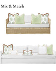 Coastal Indoor Outdoor Throw Pillow Cover, Embroidered Floral with Fringe, Green, 20"x20"