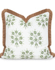 Coastal Indoor Outdoor Throw Pillow Cover, Embroidered Floral with Fringe, Green, 20"x20"