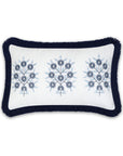 Coastal Indoor Outdoor Lumbar Pillow Cover, Embroidered Floral with Fringe, Navy Blue, 12"x20"