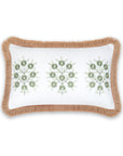Coastal Indoor Outdoor Lumbar Pillow Cover, Embroidered Floral with Fringe, Green, 12"x20"