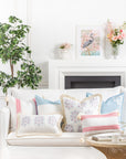 Coastal Indoor Outdoor Lumbar Pillow Cover, Embroidered Floral with Fringe, Blush Pink, 12"x20"