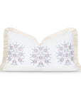 Coastal Indoor Outdoor Lumbar Pillow Cover, Embroidered Floral with Fringe, Blush Pink, 12"x20"