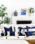 Coastal Outdoor Performance Pillow Cover, Color Block, Dark Navy Blue, 20"x20"