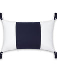 Coastal Outdoor Performance Lumbar Pillow Cover, Color Block with Tassels, Dark Navy Blue, 12"x20"
