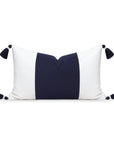 Coastal Outdoor Performance Lumbar Pillow Cover, Color Block with Tassels, Dark Navy Blue, 12"x20"