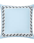 Coastal Indoor Outdoor Throw Pillow Cover, Embroidered Frame Leafs with Piping, Baby Blue, 20"x20"