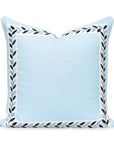 Coastal Indoor Outdoor Throw Pillow Cover, Embroidered Frame Leafs with Piping, Baby Blue, 20"x20"